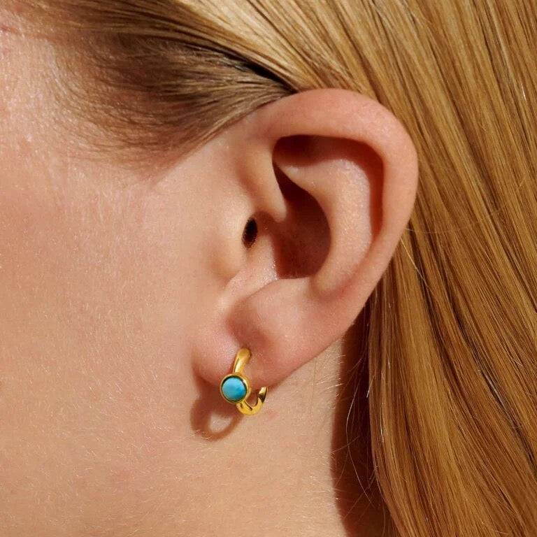 Joma Jewellery - 'December' Turquoise Birthstone Gold Huggie Hoop Earrings - Boxed