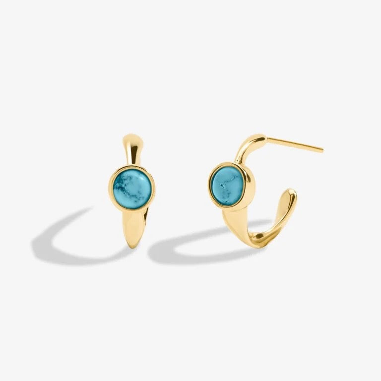Joma Jewellery - 'December' Turquoise Birthstone Gold Huggie Hoop Earrings - Boxed