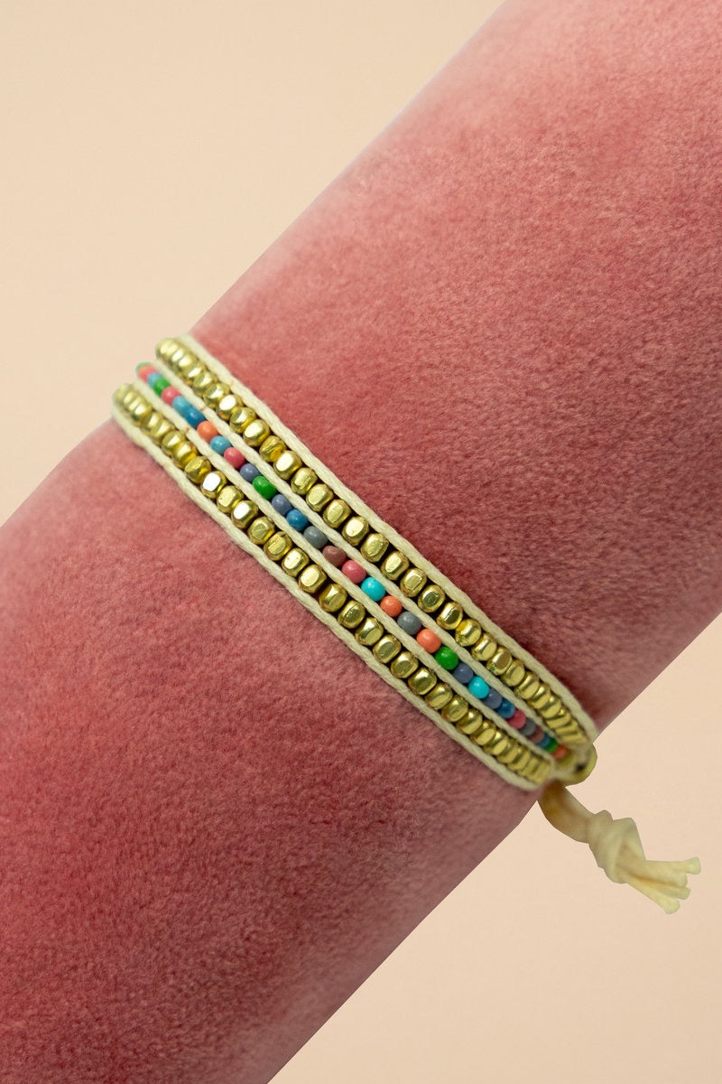 Powder Adjustable Boho Bracelet - Narrow - Multi Stripe