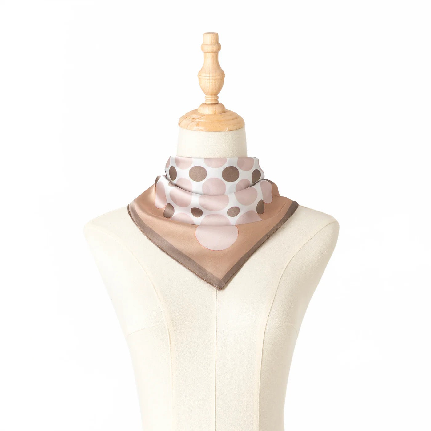 Park lane - Polka Dot Silky - Square Neck Scarf - Brown/Taupe/Pale Pink