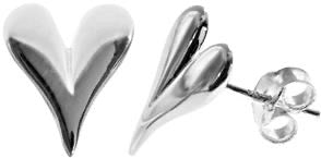 Kali Ma Shaped Elongated Heart Stud Earrings - Sterling 925 Silver