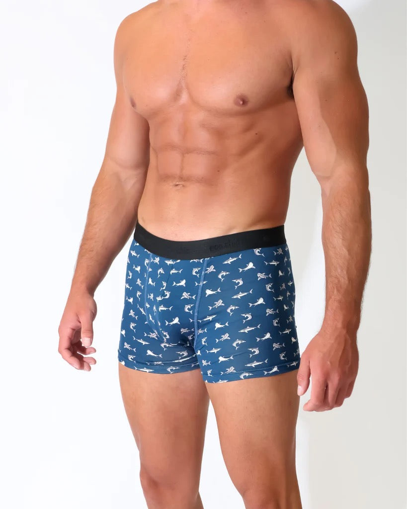 Eco Chic MENS Bamboo Boxers - Sharks - Blue