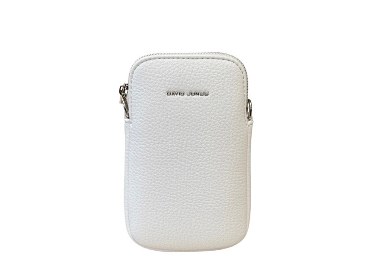 David Jones (NV6937-1) Single Zip Phone Bag - Pure White - Silver Fittings