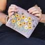 POM Cocoa Sunflower Field Embroidered Zip Top Pouch with Tassel