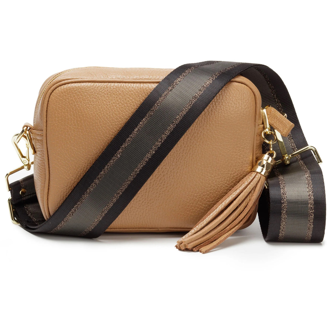 Elie Beaumont Designer CHARCOAL SPARKLE STRIPE Adjustable Crossbody Bag Strap (GOLD Fittings)