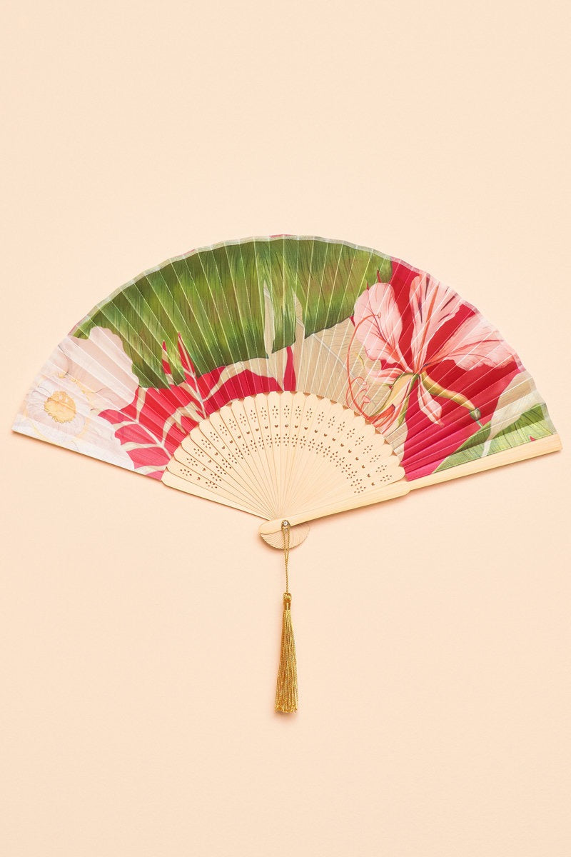 Powder Satin Fan - Delicate Tropical - Dark Rose