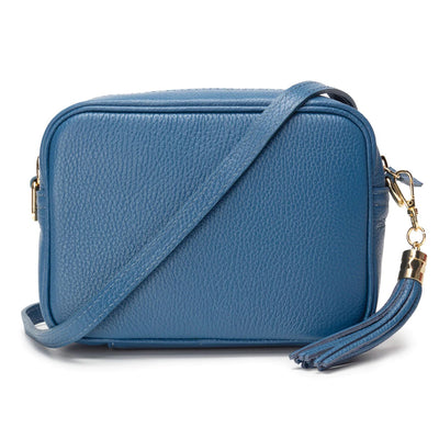 Elie Beaumont Designer Leather Crossbody Bag - Denim Blue (GOLD Fittings)