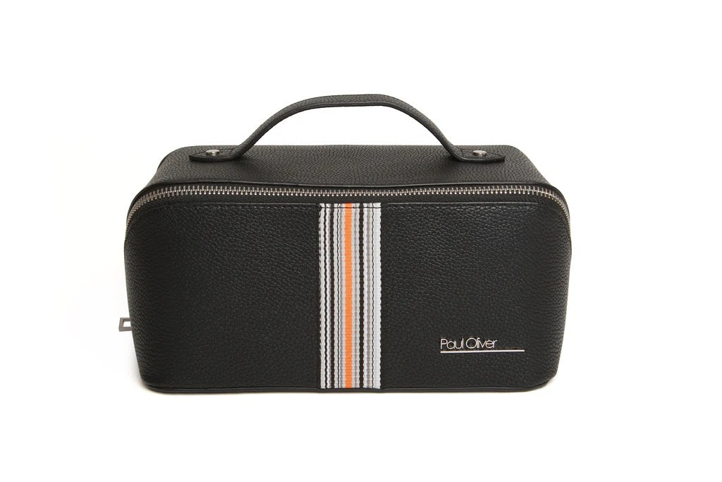 Paul Oliver Mens Luxury Train Case Medium Wash Bag - Black/Orange Stripe