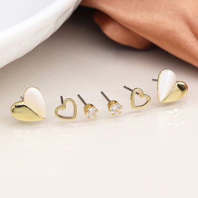 POM Faux Gold Plated Shell & Crystal Triple Set Stud Earrings