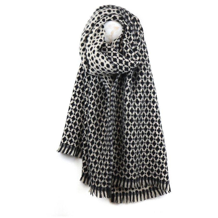 POM Monochrome Retro Tile Weave Reversible Winter Scarf - Black/White