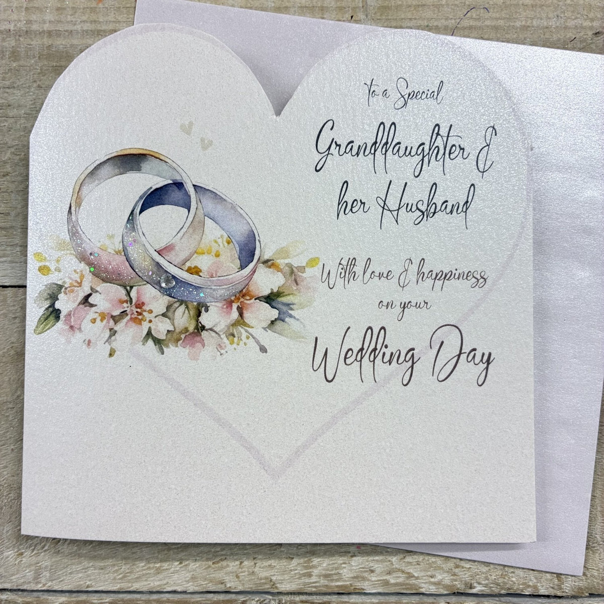 White Cotton card - Special Granddaughter &amp; Husband - Wedding Ring Wedding Day Card