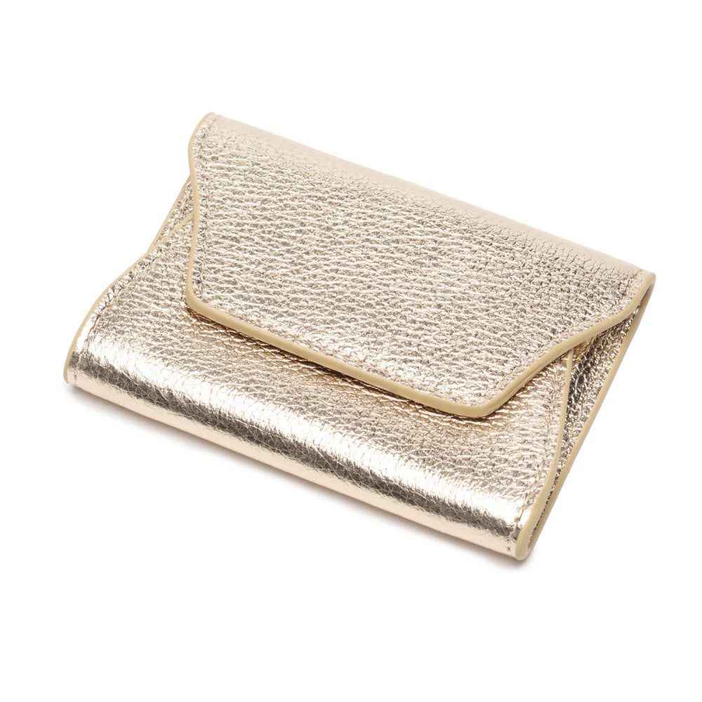 Elie Beaumont Designer Leather Folding Card Purse - Metallic Gold