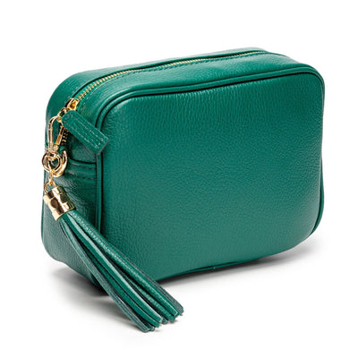 Elie Beaumont Designer Leather Crossbody Bag - Peacock Green (GOLD Fittings)