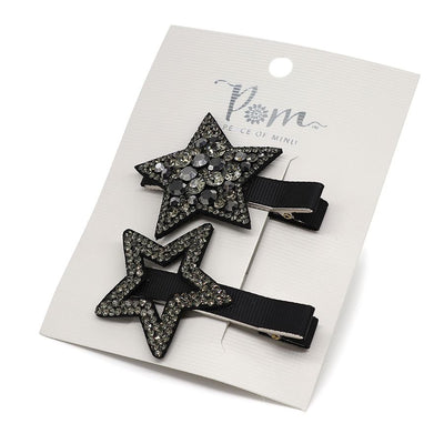 POM Grey Crystal Embellished Stars Hair Clips - Pack of 2