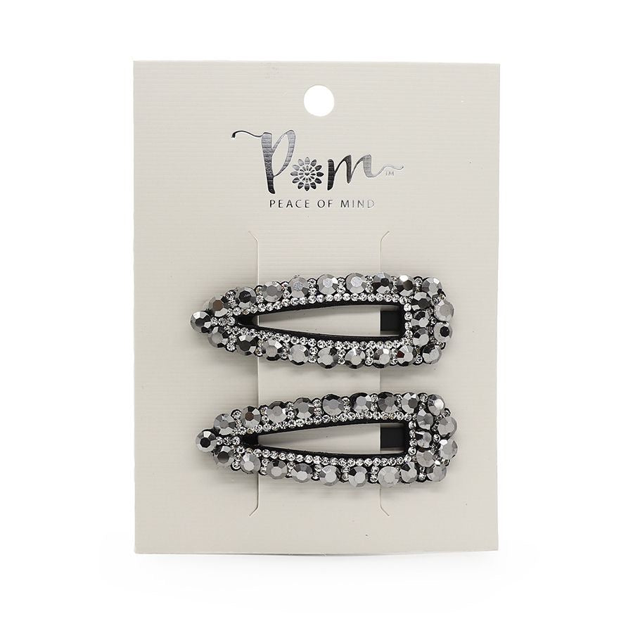 POM Black/Silver Crystal Embellished Hair Clips - Pack of 2