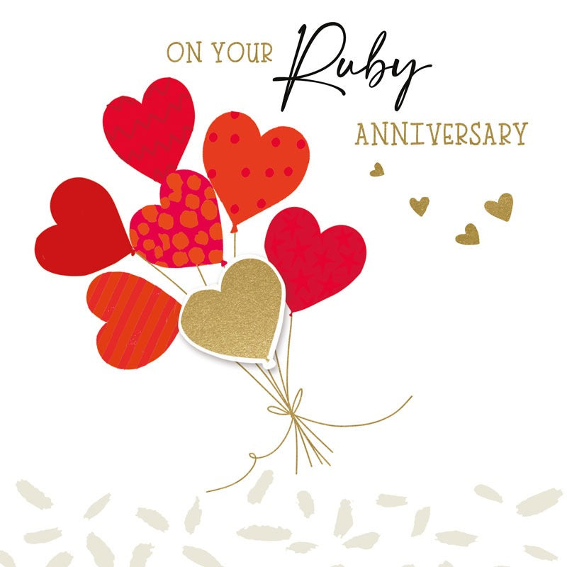 Red Hearts Balloons Ruby Anniversary Card - Hammond Gower