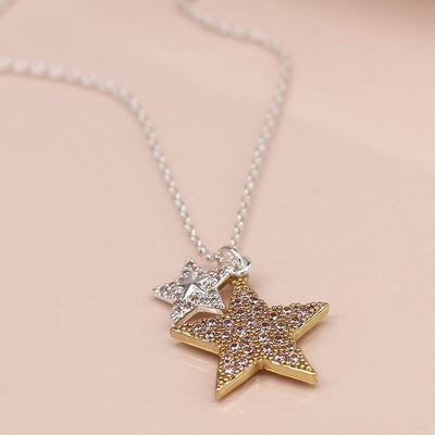 POM Faux Gold & Silver Plated Double Inset Crystal Star Necklace