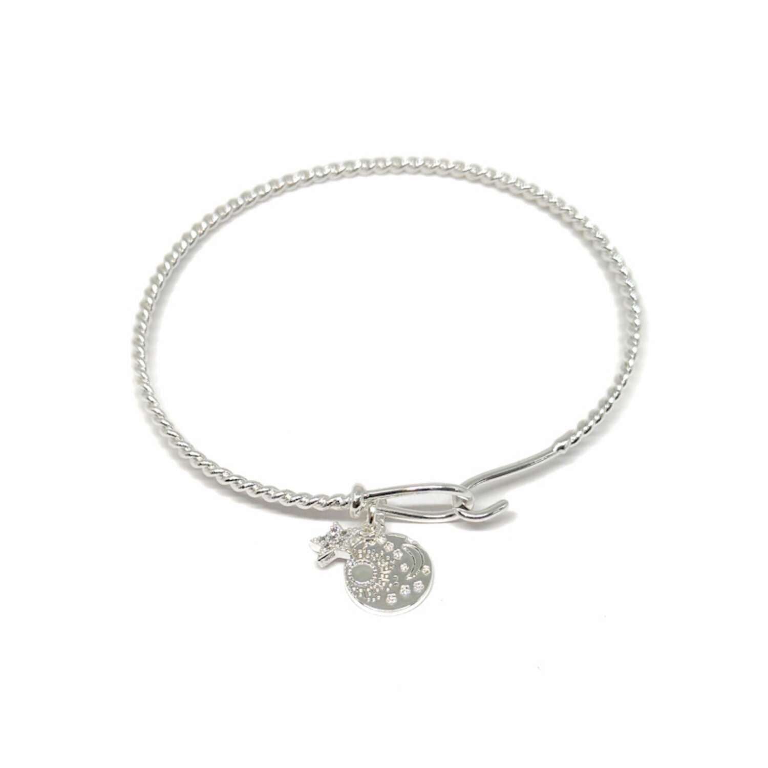 Clementine Crystal Lumi Disc Bangle Bracelet- Silver