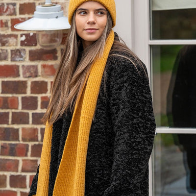 POM Mustard Yellow Recycled Blend Classic Ribbed Winter Scarf