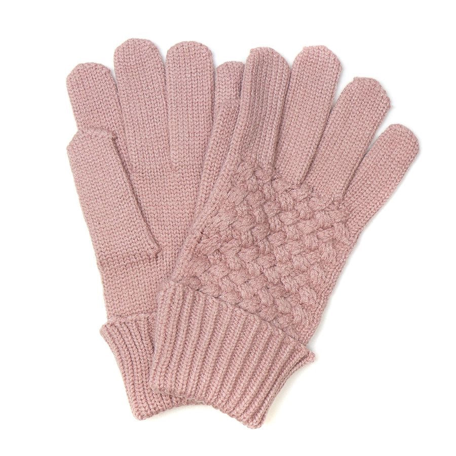 POM Dusky Pink Basket Weave Knitted Wool Gloves