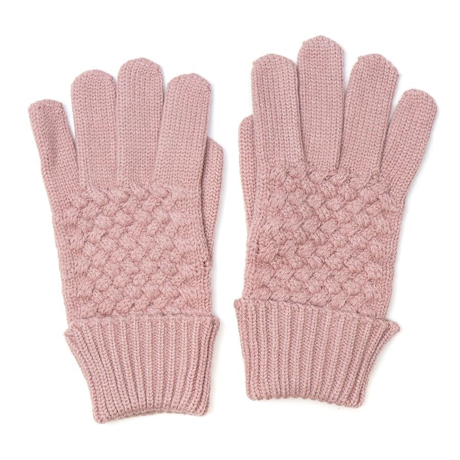 POM Dusky Pink Basket Weave Knitted Wool Gloves