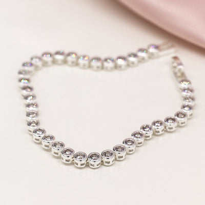 POM Silver Plated Round Cup Chain Crystal Bracelet with Fold Over Clasp