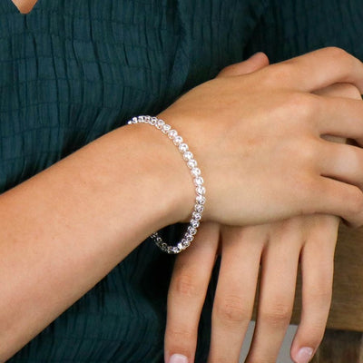 POM Silver Plated Round Cup Chain Crystal Bracelet with Fold Over Clasp