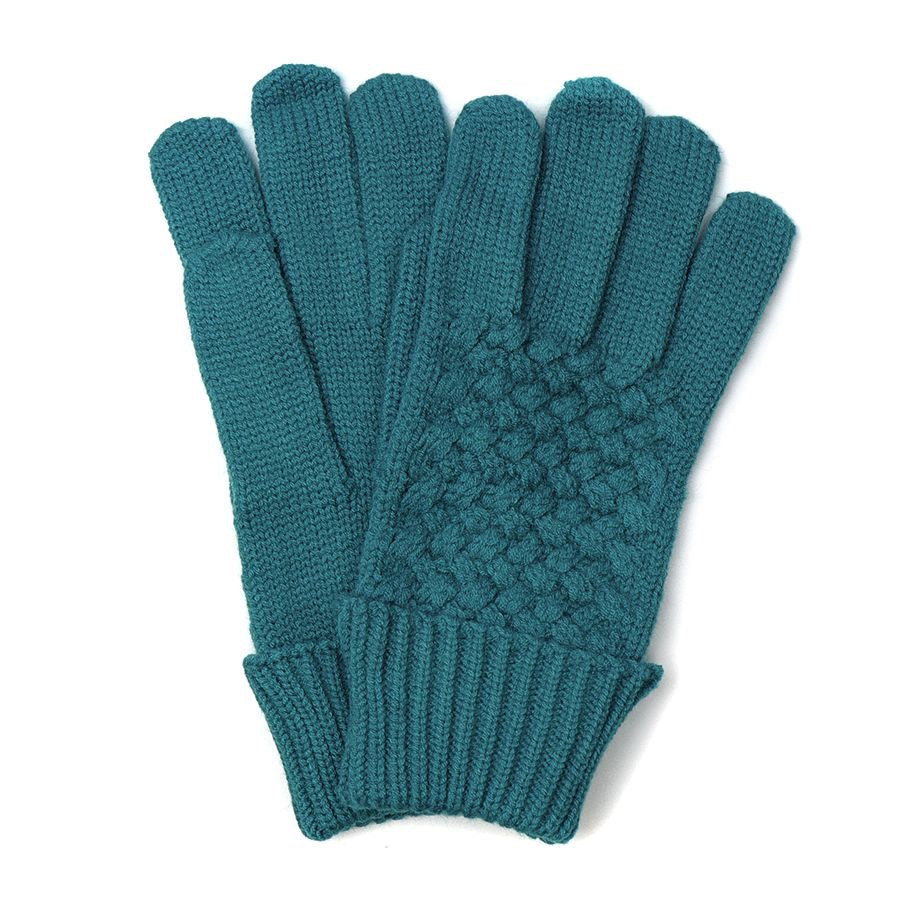 POM Teal Basket Weave Knitted Wool Gloves