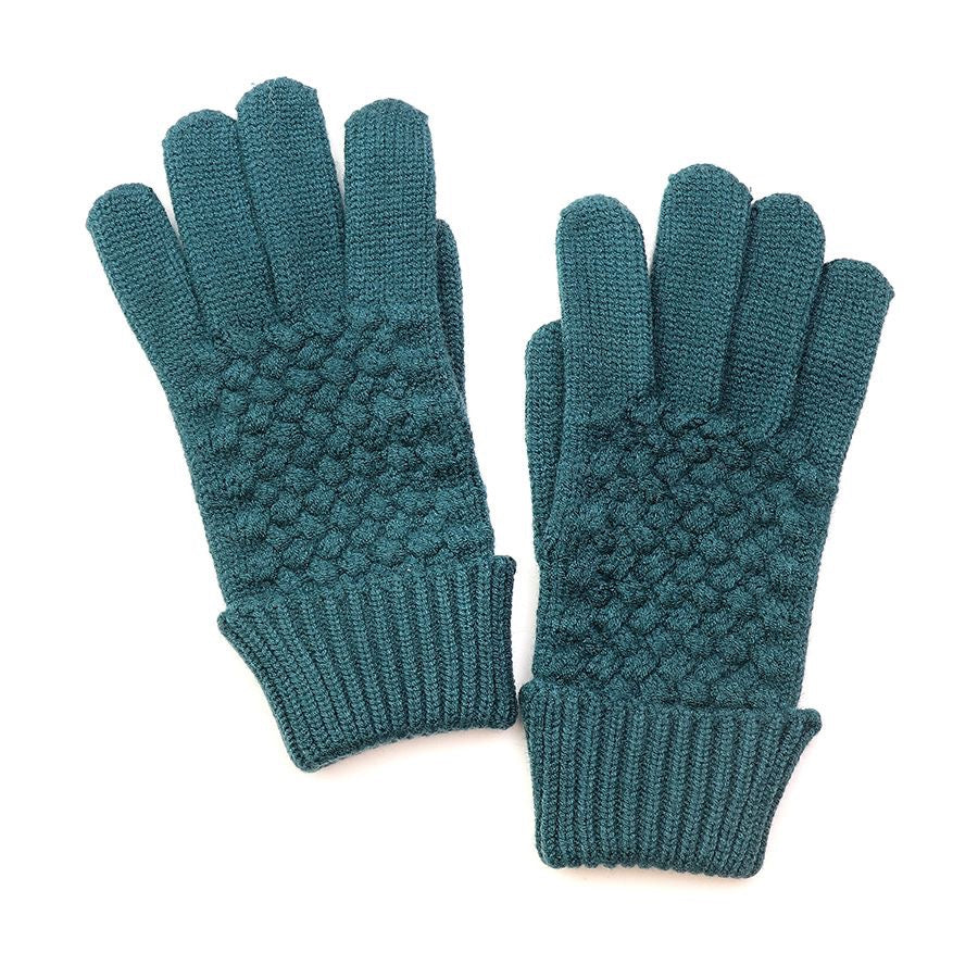 POM Teal Basket Weave Knitted Wool Gloves