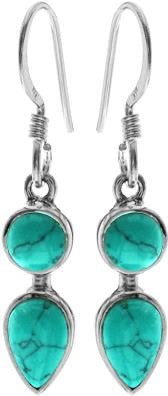 Kali Ma Round & Teardrop Turquoise Gemstone & Sterling Silver Drop Earrings