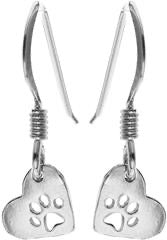 Kali Ma Paw Print Heart Tiny Drop Earrings - Sterling 925 Silver