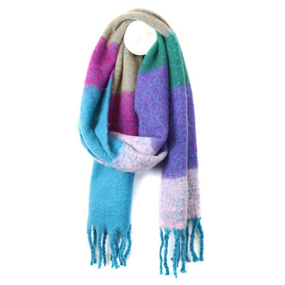 POM Blue/Purple Mix Colour Block Soft Winter Tassel Scarf