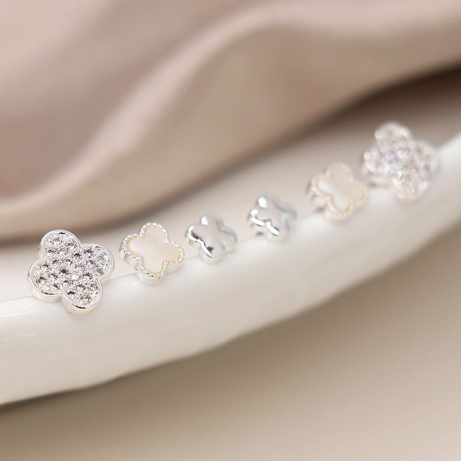 POM Silver Plated Triple Quatrefoil Stud Earrings Set