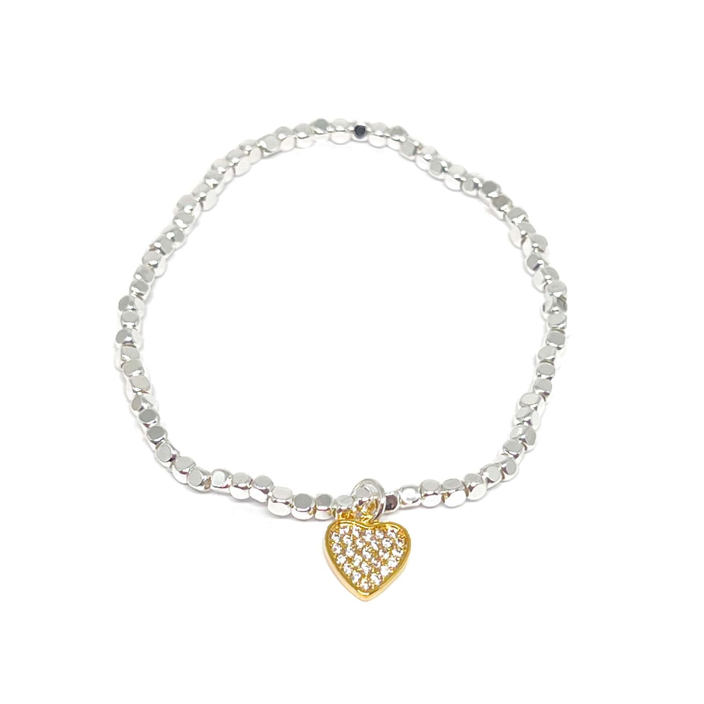 Aria Pave Heart Stretch Bracelet - Gold - Clementine Jewellery