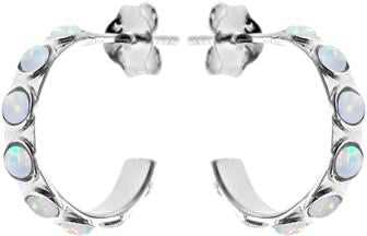 Kali Ma Triple Round Opal Stone C Hoop Earrings - Sterling 925 Silver