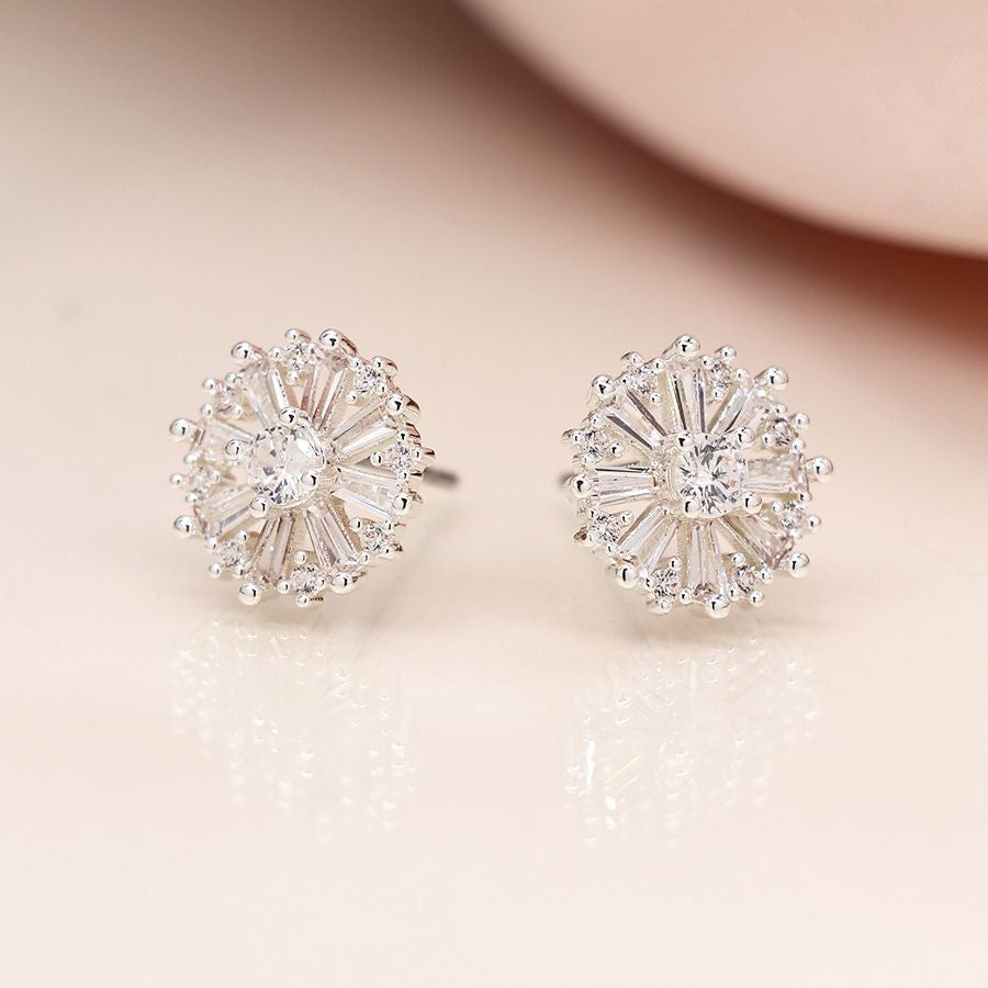 POM Silver Plated Multi Point Crystal Stud Earrings