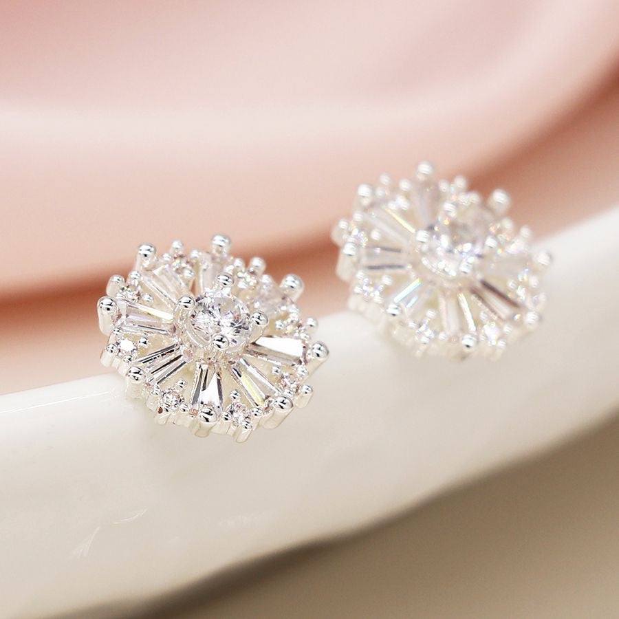 POM Silver Plated Multi Point Crystal Stud Earrings