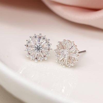 POM Silver Plated Multi Point Crystal Stud Earrings