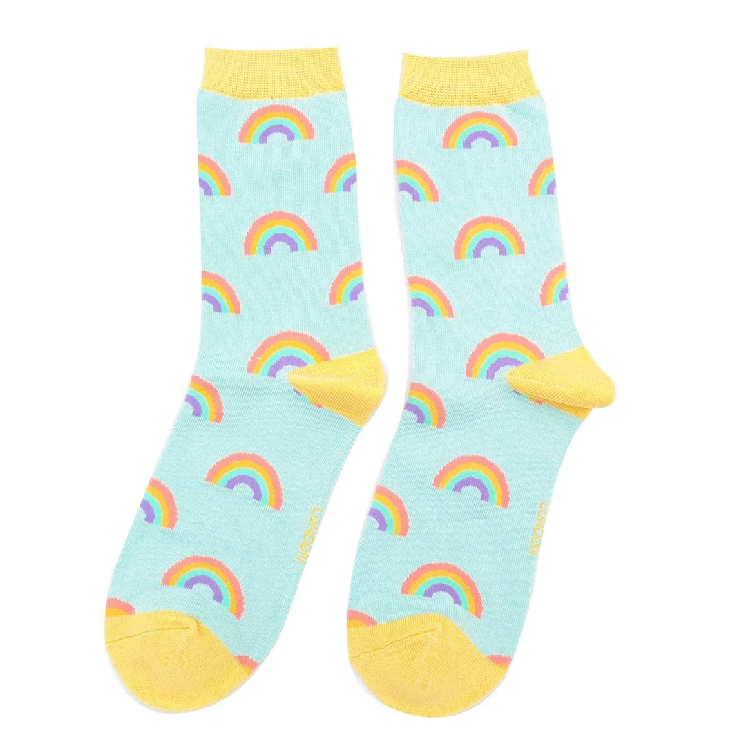 Miss Sparrow Bamboo Ankle Socks - Rainbows - Duck Egg