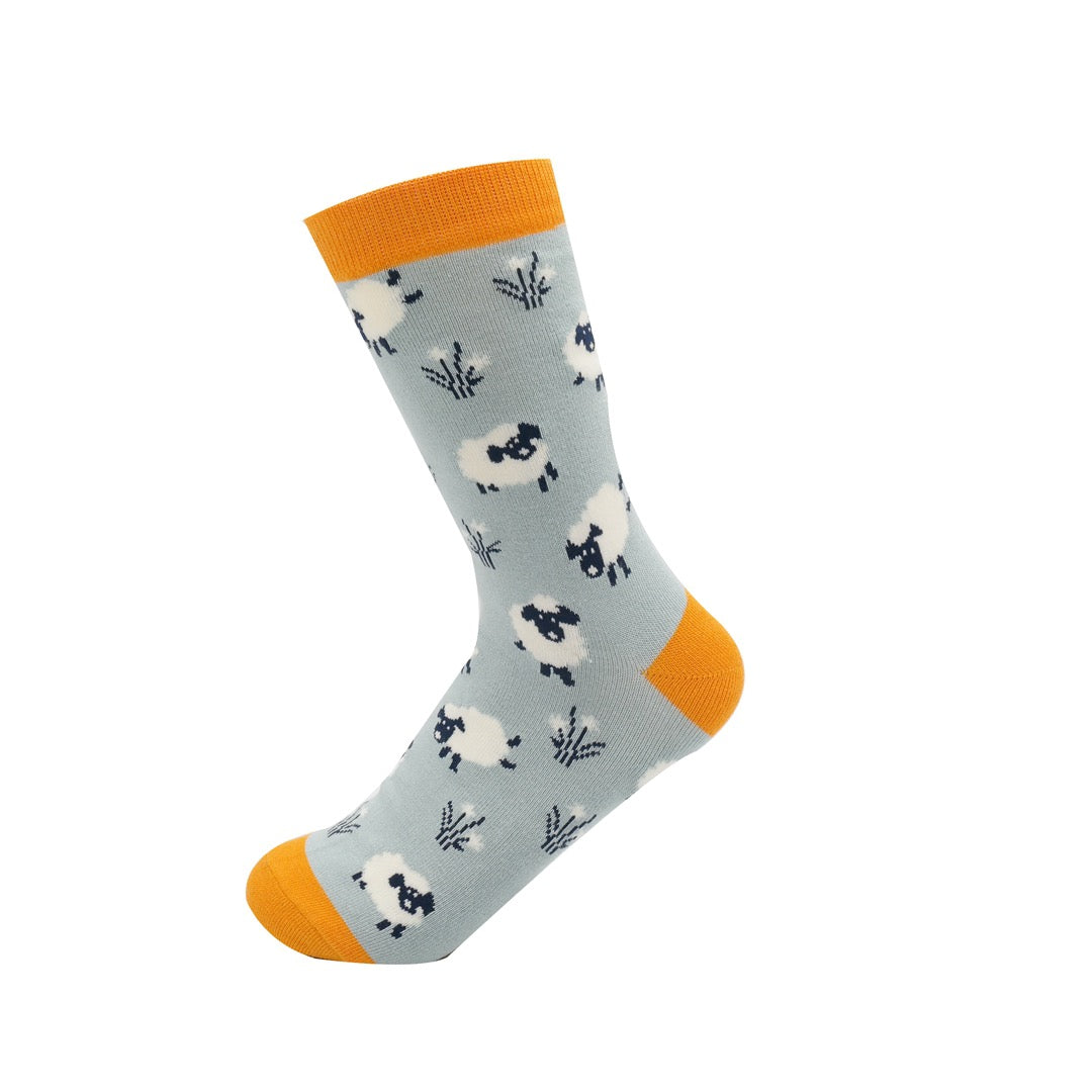 Miss Sparrow Ladies Bamboo Ankle Socks - Leaping Sheep - Duck Egg Blue