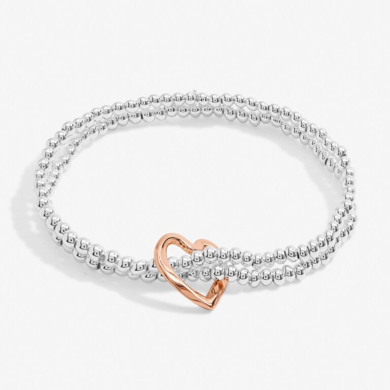 Joma Jewellery -Twist Heart - Double Strand Stretch Rose Gold Heart Bracelet