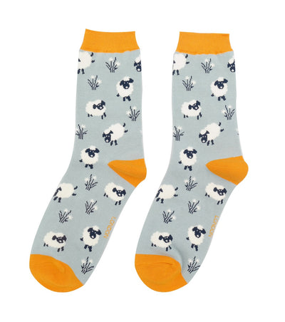 Miss Sparrow Ladies Bamboo Ankle Socks - Leaping Sheep - Duck Egg Blue