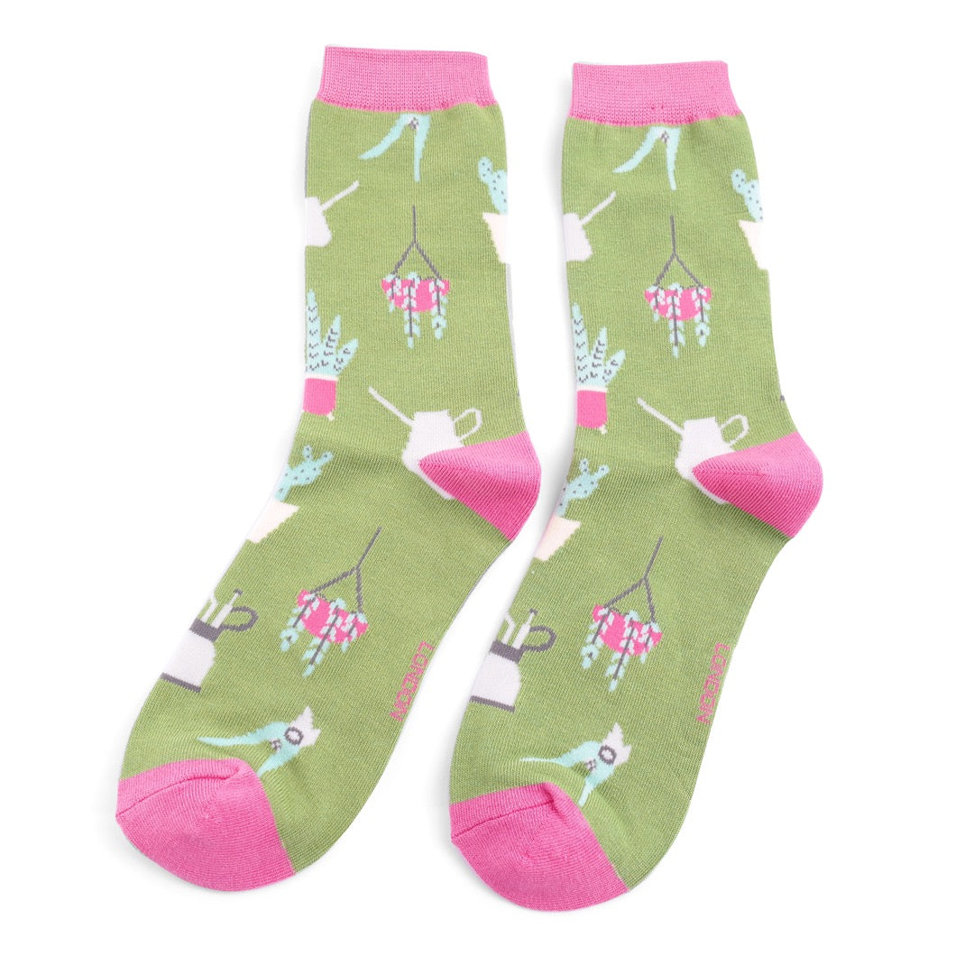 Miss Sparrow Bamboo Ankle Socks - House Plants - Green