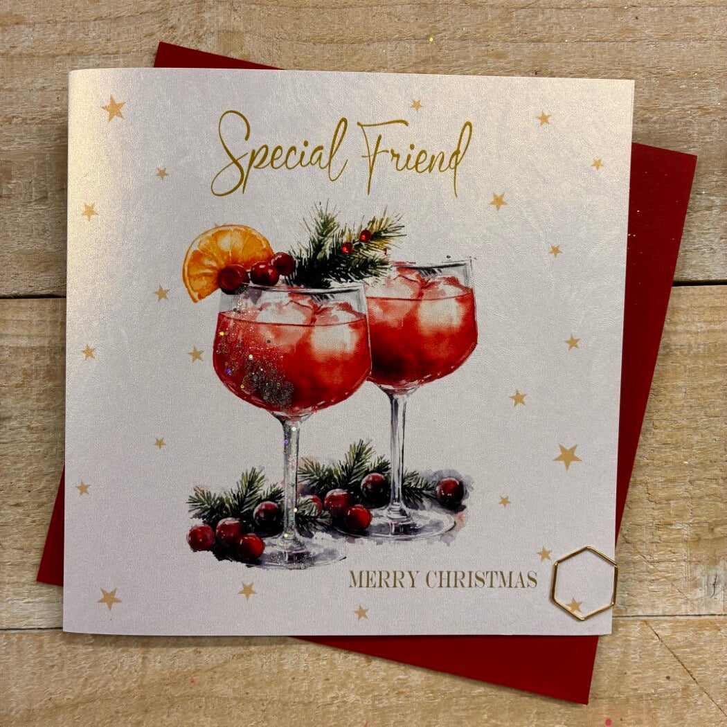 Special Friend - Festive Drinks Christmas Card - White Cotton Cards
