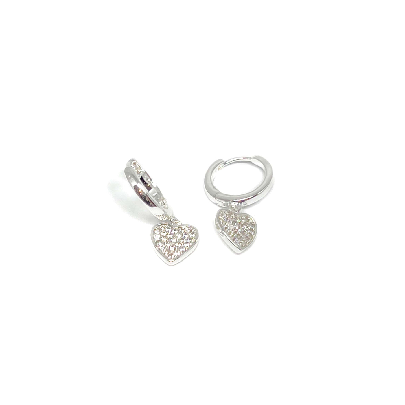 Aria Pave Heart Hoop Earrings - Silver - Clementine Jewellery