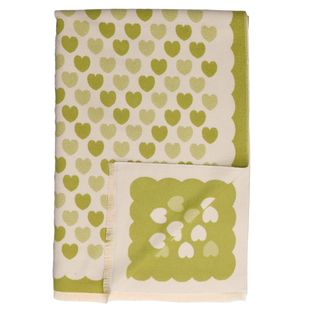 Zelly Heart Print Reversible Cosy Scarf - Lime Green/Cream