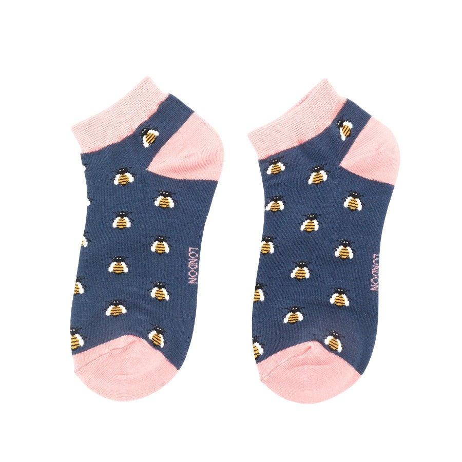 Miss Sparrow Bamboo Trainer Socks - Honey Bees - Navy Blue