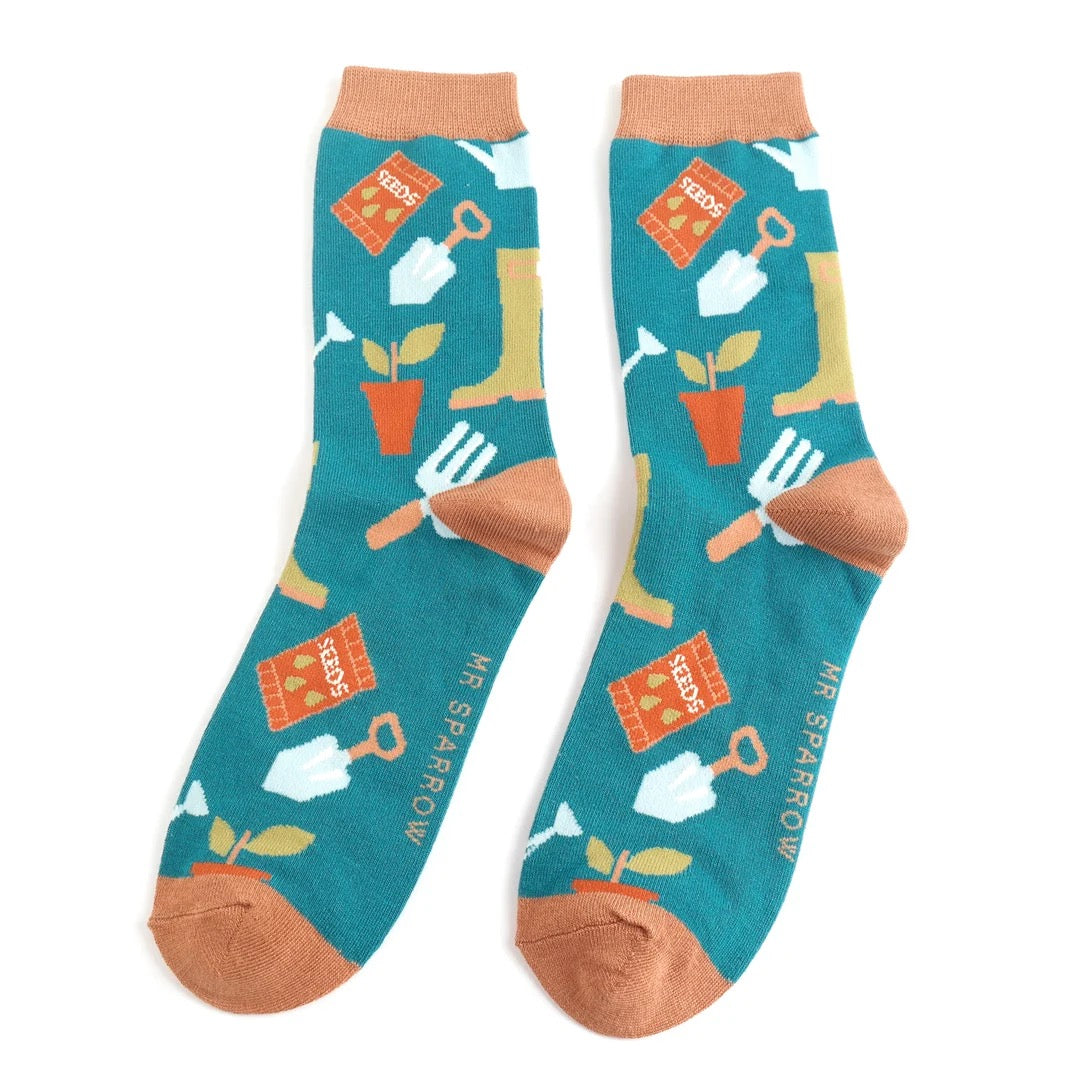 Mr Sparrow MENS Bamboo Ankle Socks - Gardening Gear - Teal