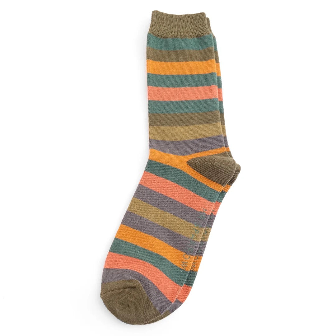 Mr Sparrow MENS Bamboo Ankle Socks -Striped - Olive Multi