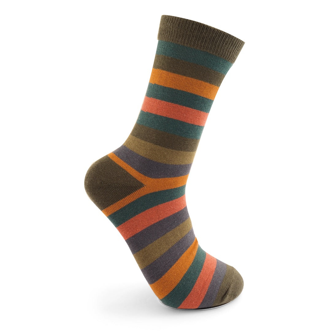 Mr Sparrow MENS Bamboo Ankle Socks -Striped - Olive Multi